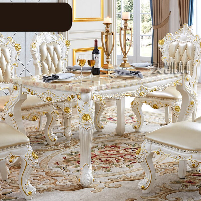 LUXURY EUROPEAN WHITE GOLD DINING TABLE & CHAIRS