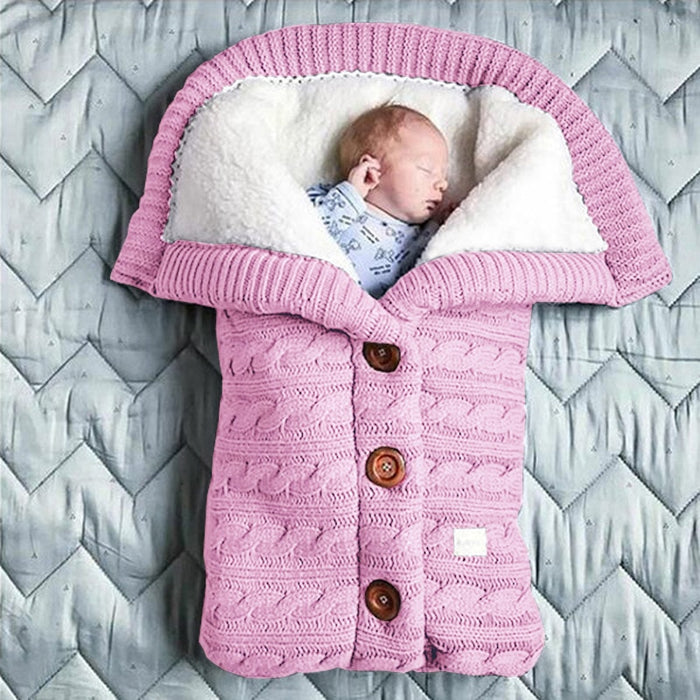 Pasgeboren Baby Gebreide Wandelwagen Slaapzakken Knop Gebreide Wrap Inbakeren Dekens Beddengoed Envelop Baby Sleepsack 0-1-2 Maand S08