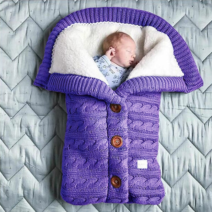 Pasgeboren Baby Gebreide Wandelwagen Slaapzakken Knop Gebreide Wrap Inbakeren Dekens Beddengoed Envelop Baby Sleepsack 0-1-2 Maand S08