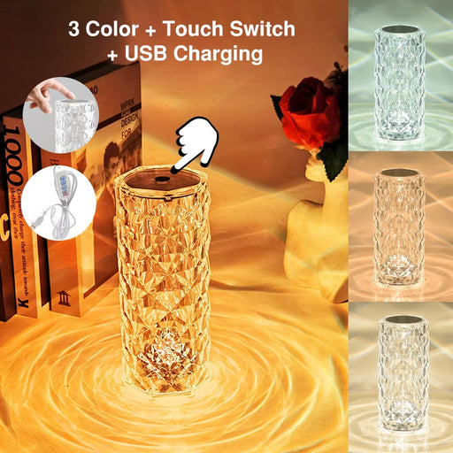 Touching Control Rose Crystal Lamp