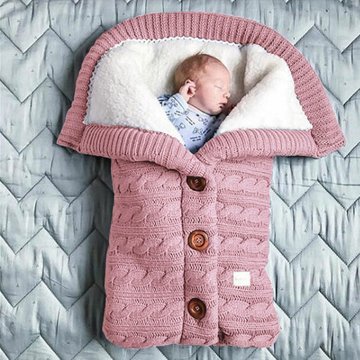 Pasgeboren Baby Gebreide Wandelwagen Slaapzakken Knop Gebreide Wrap Inbakeren Dekens Beddengoed Envelop Baby Sleepsack 0-1-2 Maand S08