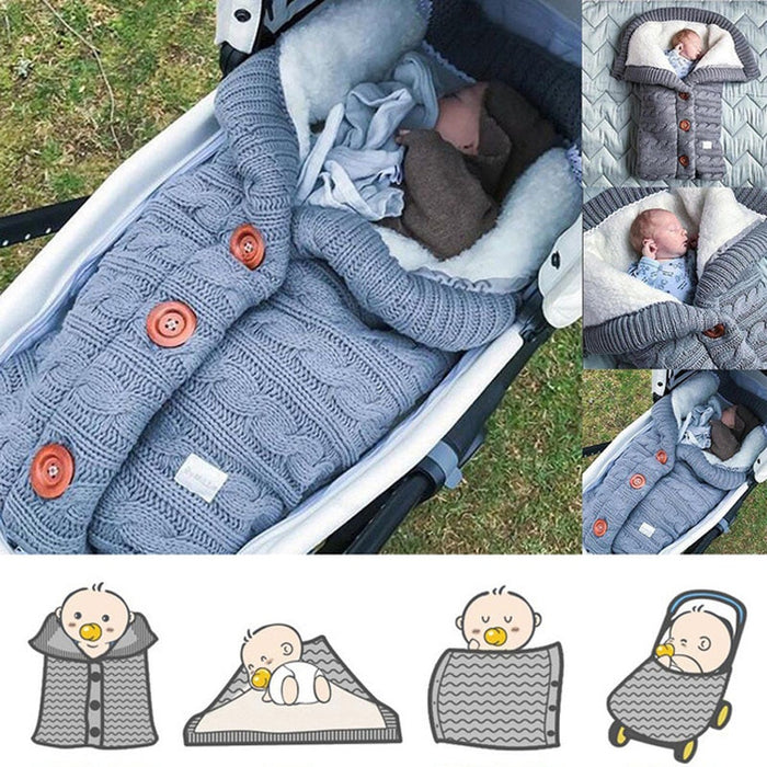 Pasgeboren Baby Gebreide Wandelwagen Slaapzakken Knop Gebreide Wrap Inbakeren Dekens Beddengoed Envelop Baby Sleepsack 0-1-2 Maand S08