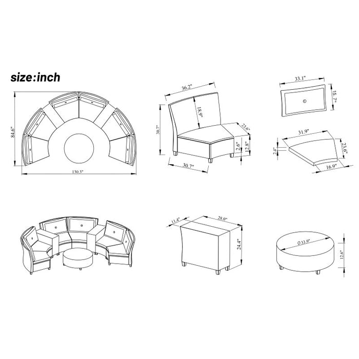 6 - Seater Fan-shaped Rattan Suit Combination