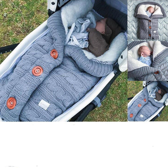 Pasgeboren Baby Gebreide Wandelwagen Slaapzakken Knop Gebreide Wrap Inbakeren Dekens Beddengoed Envelop Baby Sleepsack 0-1-2 Maand S08