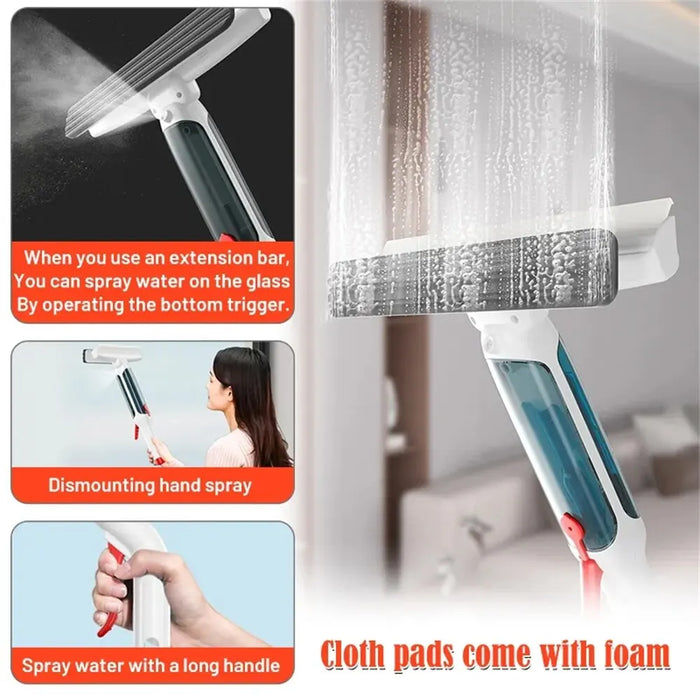 Window Cleaning Brush | Glass Wiper for Bathroom | Mirror | Long Handle Brush | Window Cleaner with Water | Home Cleaning Tools