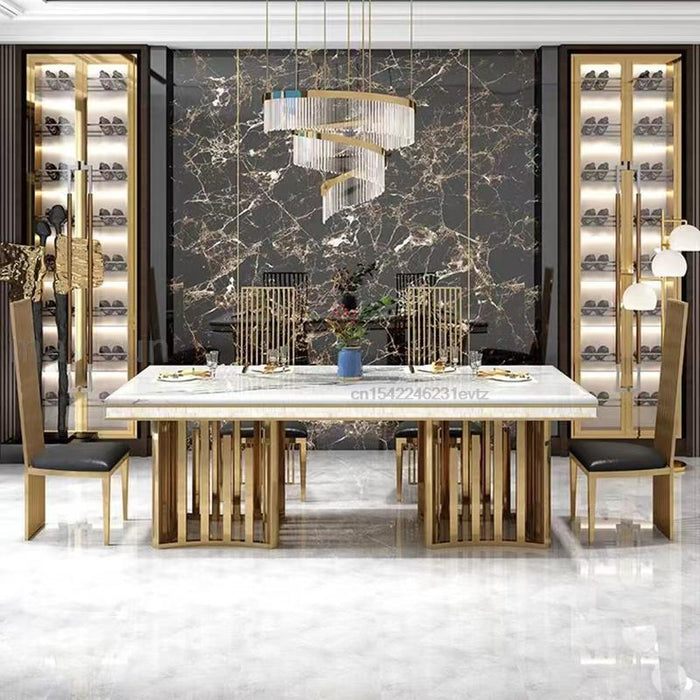 Luxury White Marble Dining Table Set