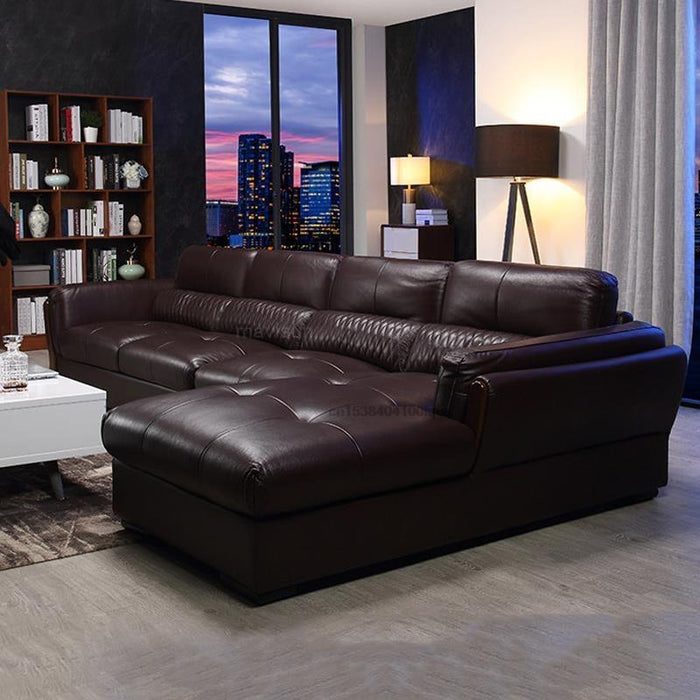 Classic L-shaped Leather Sofa