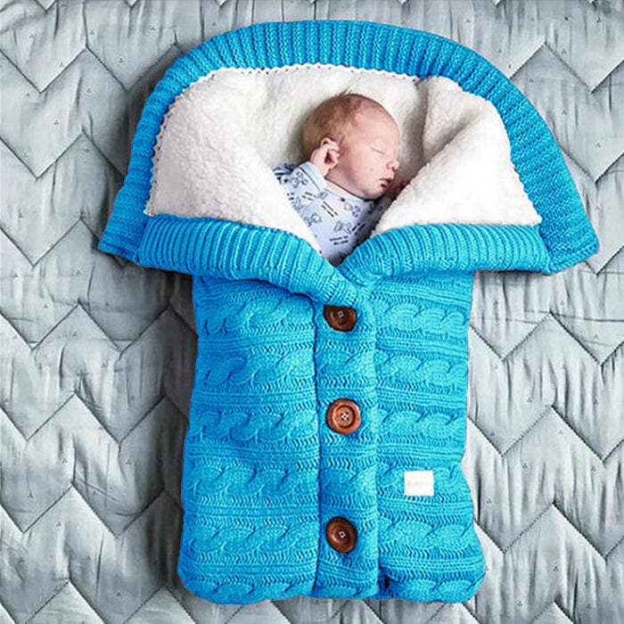 Pasgeboren Baby Gebreide Wandelwagen Slaapzakken Knop Gebreide Wrap Inbakeren Dekens Beddengoed Envelop Baby Sleepsack 0-1-2 Maand S08