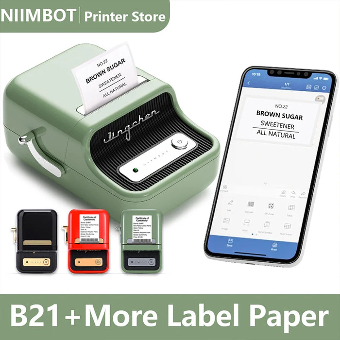 NIIMBOT B21 Inkless Label Maker, Portable Thermal Label Printer for Clothing, Address, Business, Compatible with iOS & Android with self-adhesive Stickers